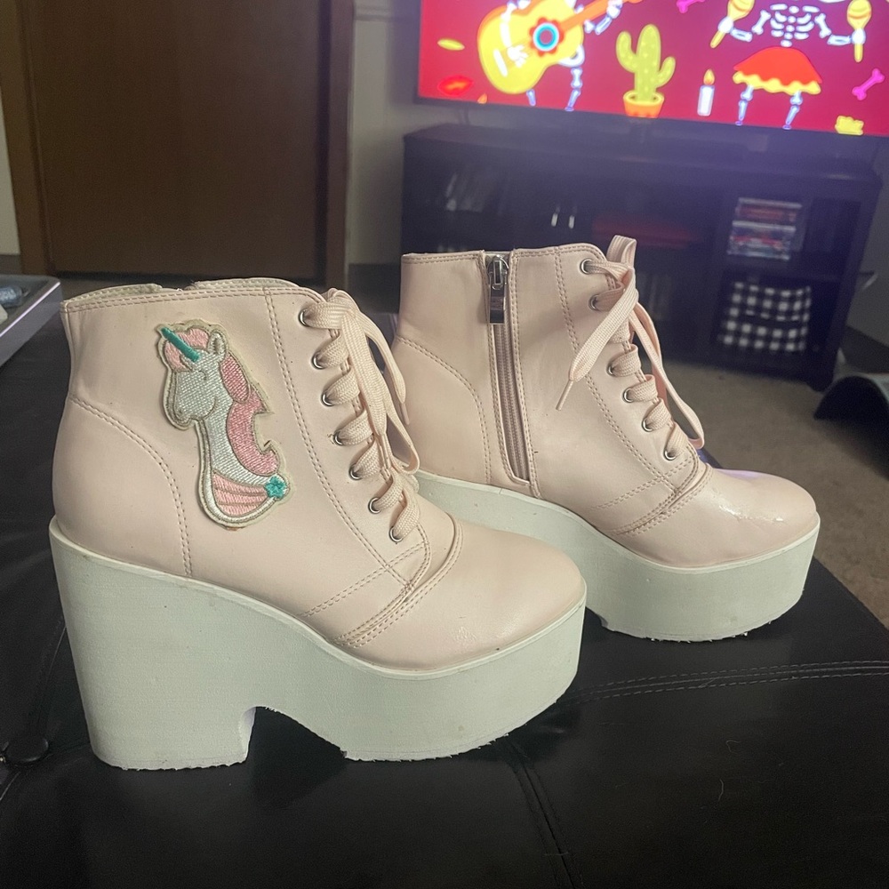 Pink Unicorn Wedge Booties